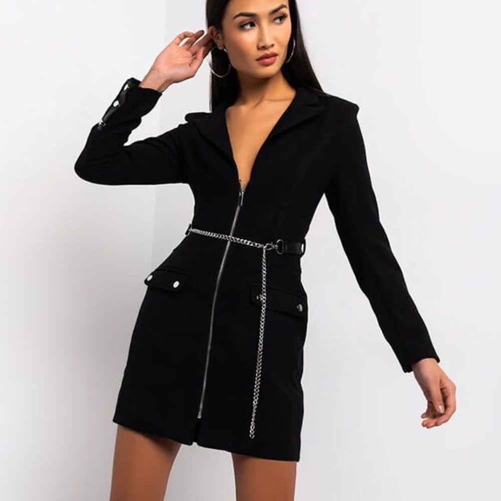 CALL YOU UP LONG SLEEVE CHAIN MINI DRESS SMALL